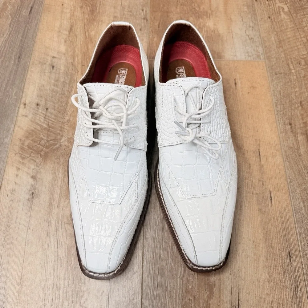 Stacy Adams Tristano Modified Bike Toe‎ Oxford Shoes White 25694-100 SZ-7 M